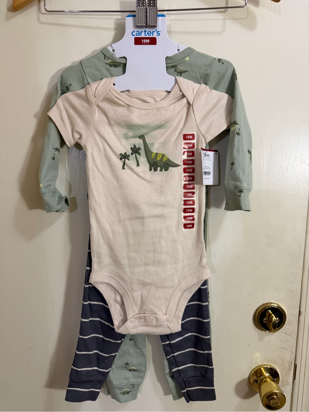 Carter's Cream & Sage Dino 3-Piece Baby Outfit (189)